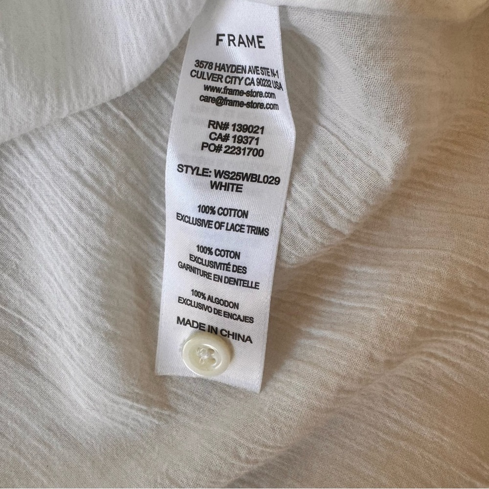 Frame The Ruffe Collar White Top Blouse size M - Picture 8 of 14